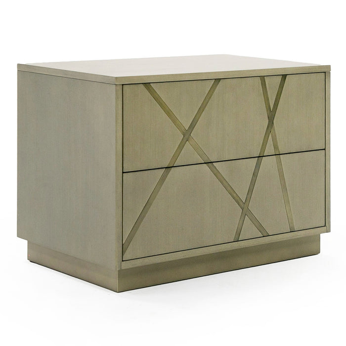 Nixa - Modern Beige Velvet + Brushed Bronze Bed + Birch Nightstands