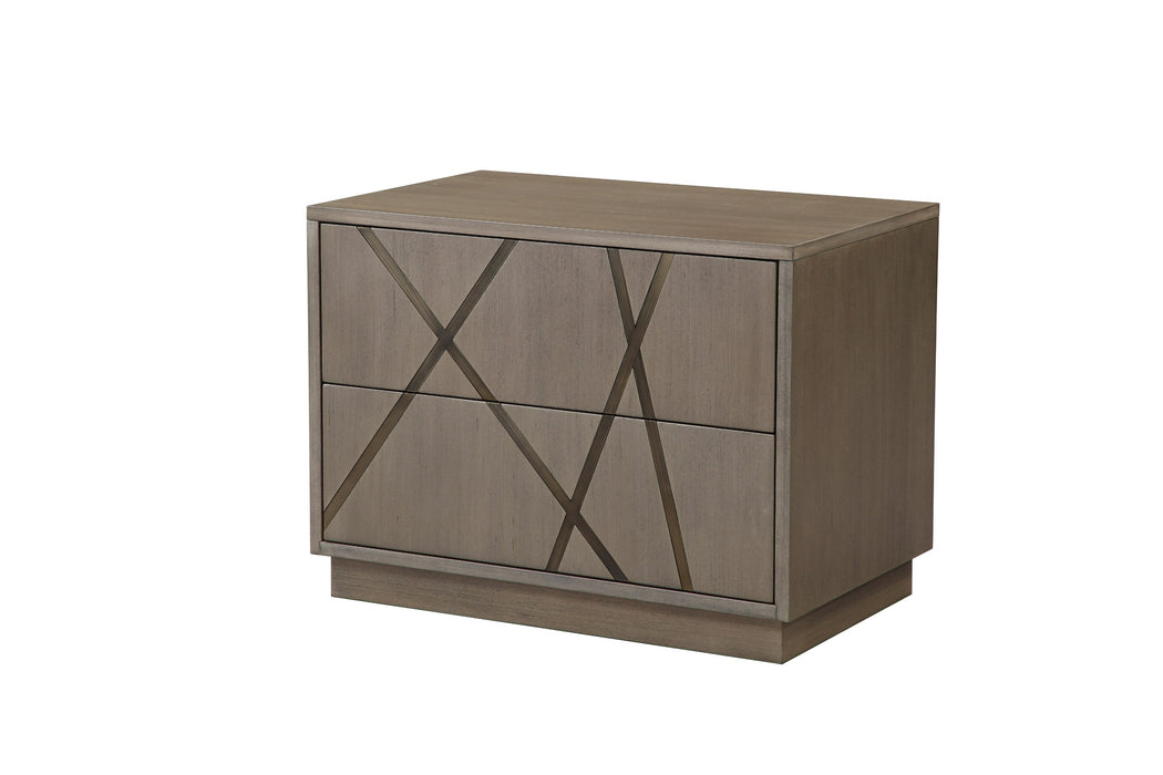 Nixa - Modern Beige Velvet + Brushed Bronze + Birch Bed + Nightstands-queen