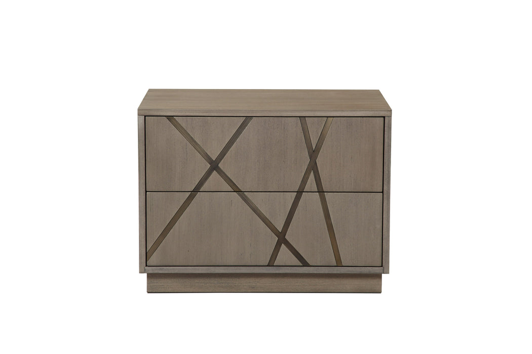 Nixa - Modern Beige Velvet + Brushed Bronze + Birch Bed + Nightstands-queen