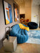 Yolonda - Modern Curved Dark Teal Fabric Sofa