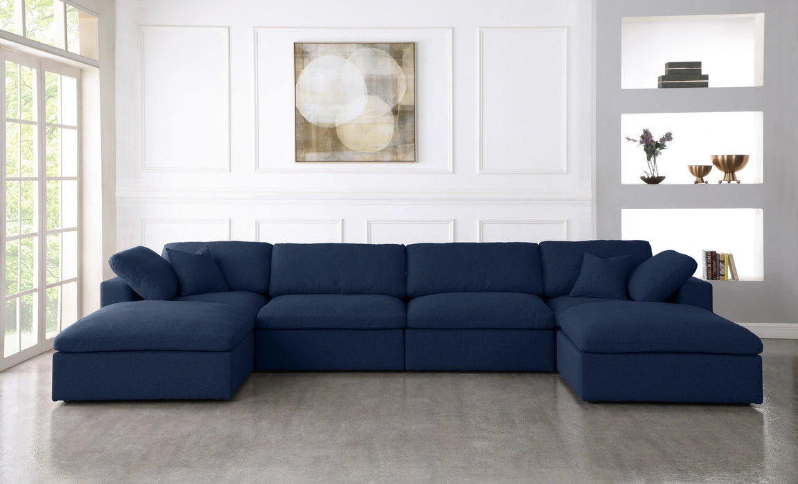 Serene Navy Linen Fabric Deluxe Cloud Modular Sectional