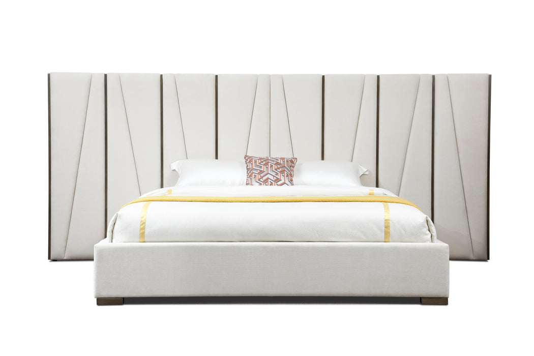 Nixa - Modern Beige Velvet + Brushed Bronze Bed-queen