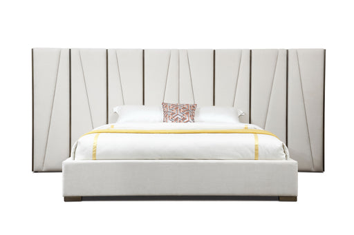 Nixa - Modern Beige Velvet + Brushed Bronze Bed-queen