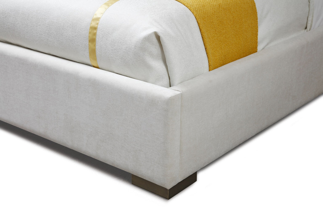 Nixa - Modern Beige Velvet + Brushed Bronze Bed-queen