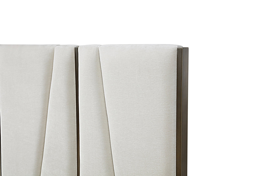 Nixa - Modern Beige Velvet + Brushed Bronze Bed-queen