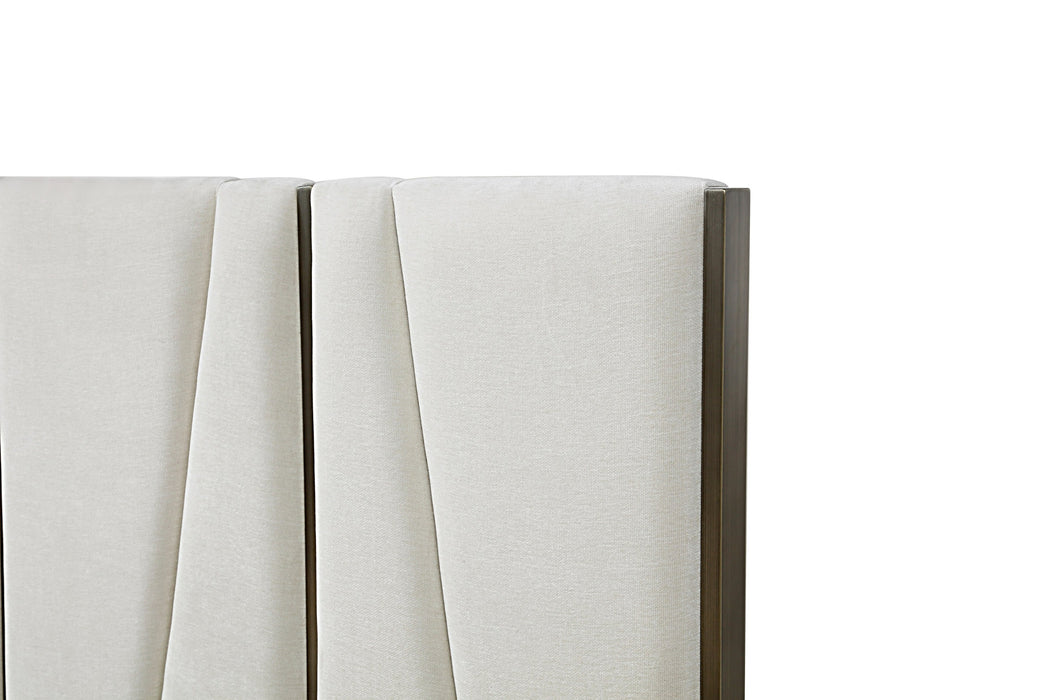 Nixa - Modern Beige Velvet + Brushed Bronze + Birch Bed + Nightstands-queen