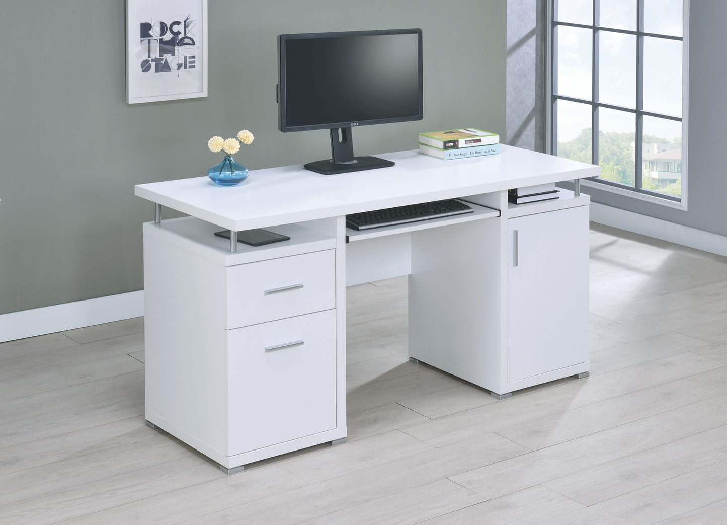 WHITE - 2-DRAWER OFFICE DESK