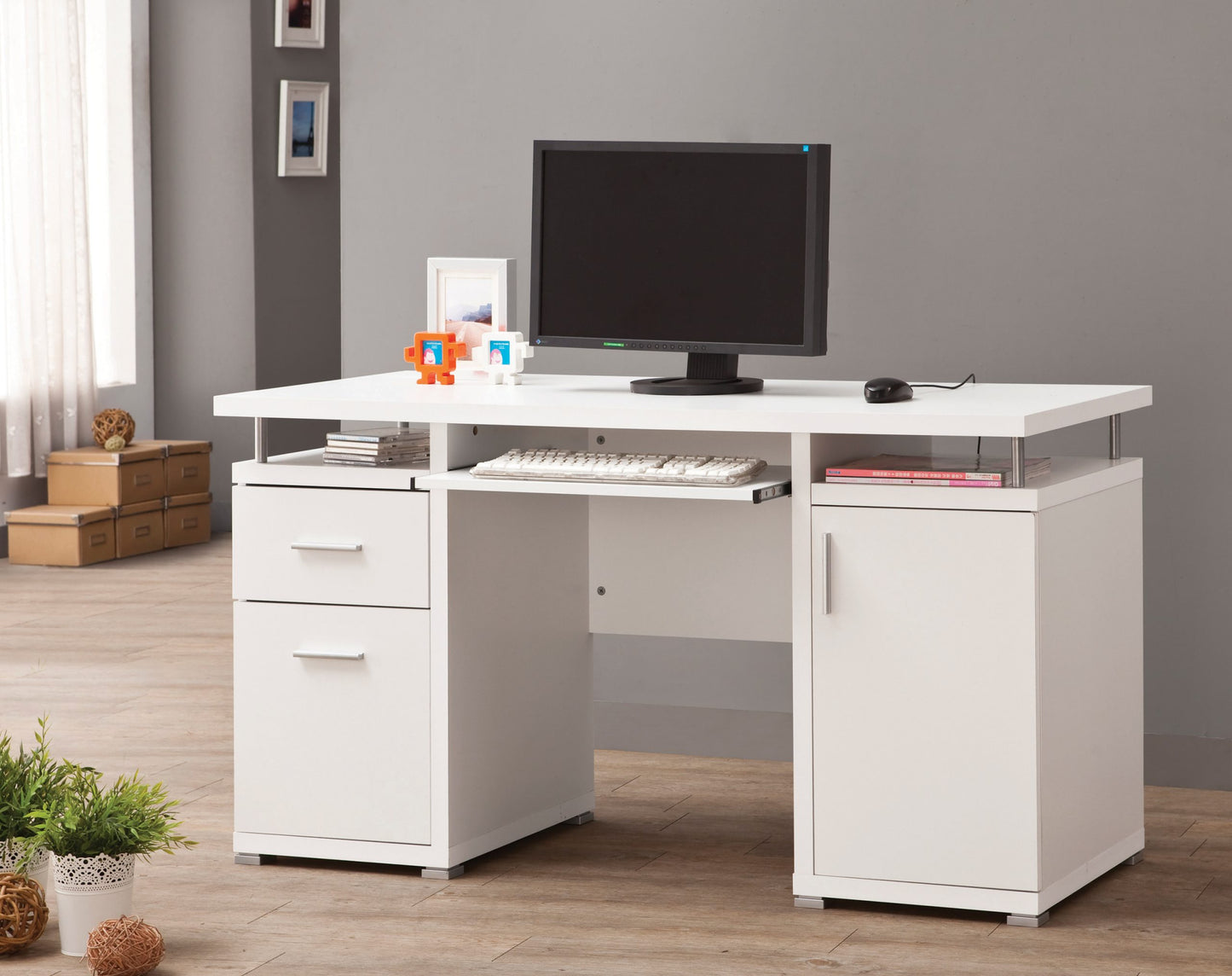 WHITE - 2-DRAWER OFFICE DESK