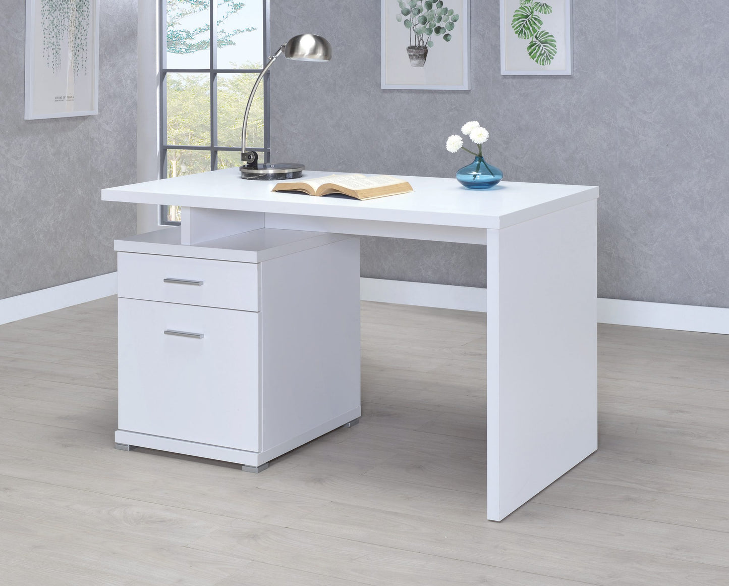 WHITE - 2-DRAWER OFFICE DESK WITH CABINET