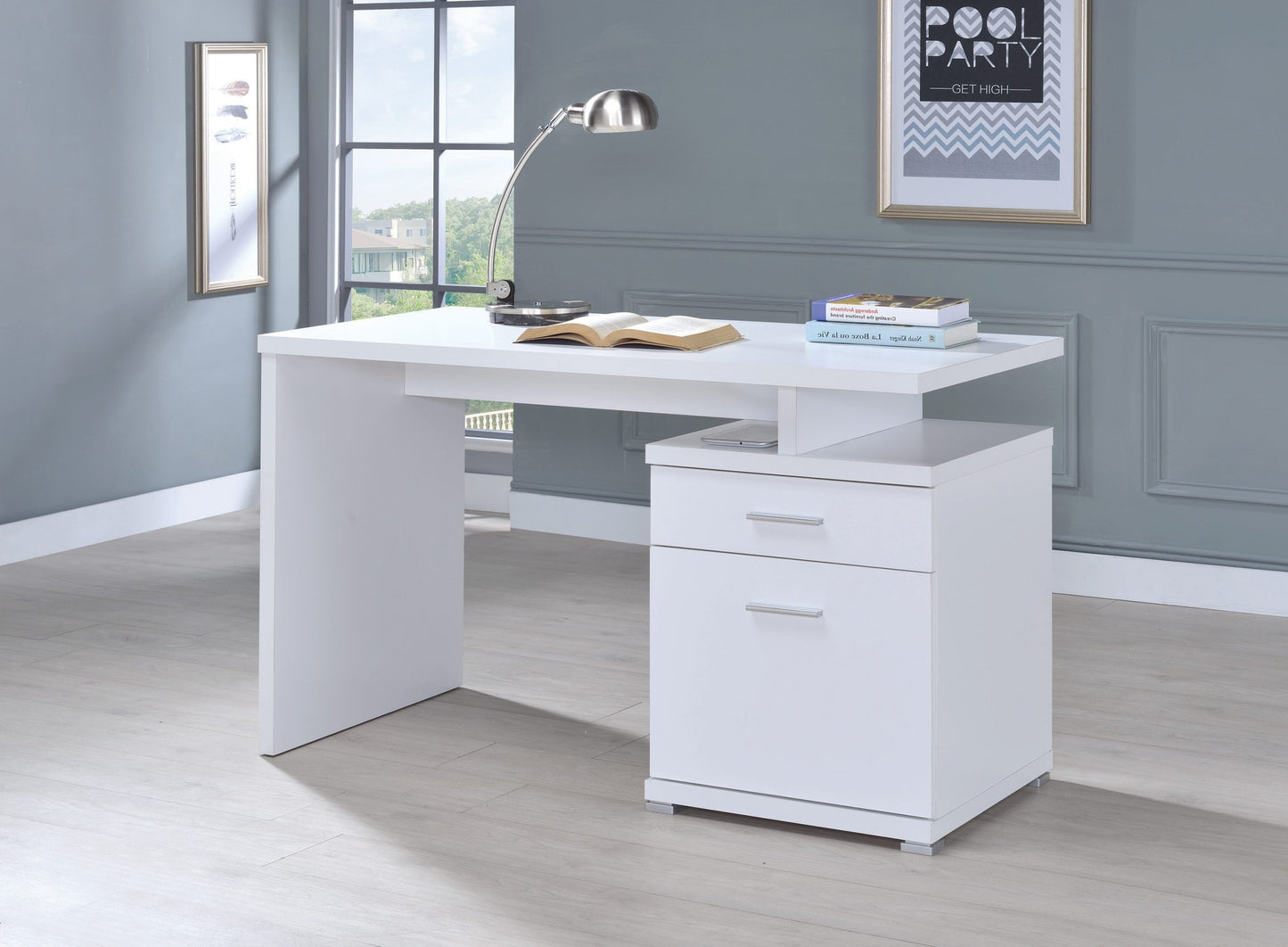 WHITE - 2-DRAWER OFFICE DESK WITH CABINET