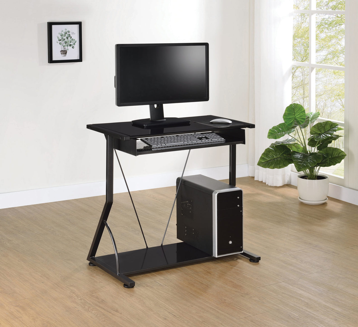 BLACK - COMPUTER DESK WITH KEYBOARD TRAY