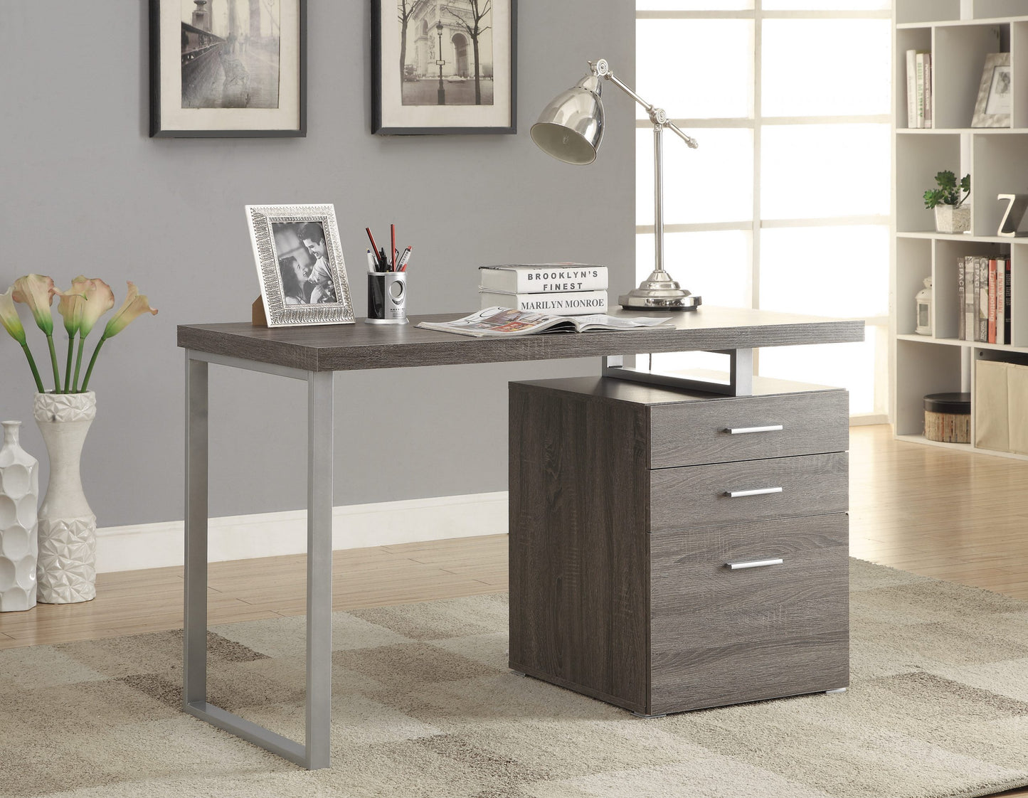 WEATHERED GREY - 3-DRAWER OFFICE DESK