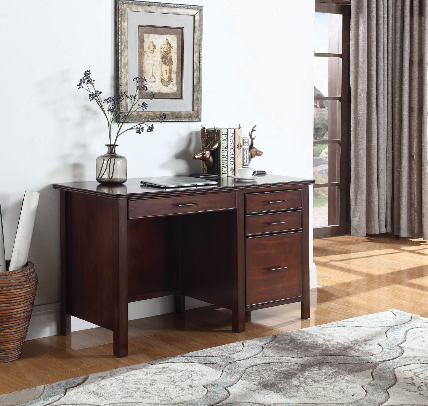 RED BROWN - OFFICE DESK WITH OUTLET