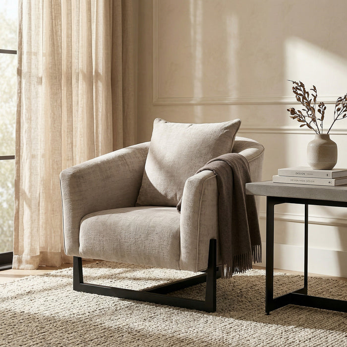 Forbis - Contemporary Light Grey Fabric + Brown Accent Chair