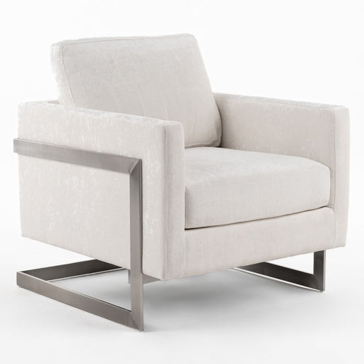 Prince - Contemporary Off White Fabric + Silver Accent Chair