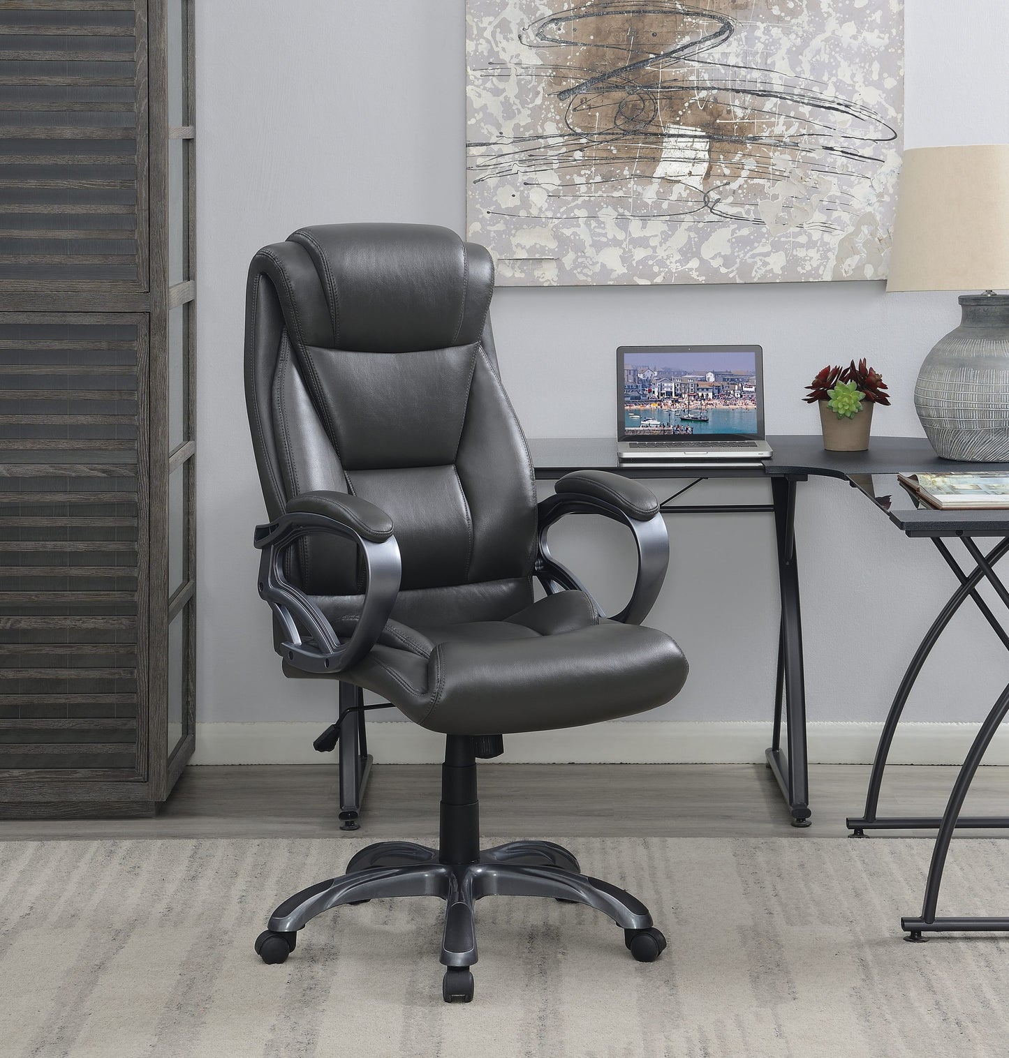 GREY - UPHOLSTERED HIGH BACK OFFICE CHAIR