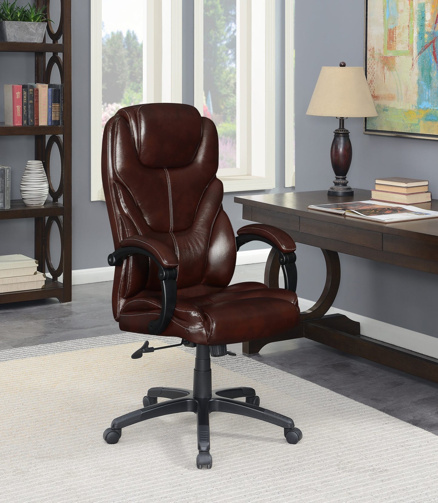 BROWN - UPHOLSTERED CURVED ARM OFFICE CHAIR