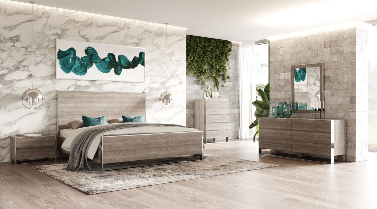 Charlene Modern Grey Elm & Stainless Steel 4-Piece Bedroom Set