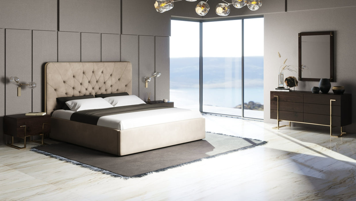Eastern King Moontide - Glam Beige Velvet and Brushed Brass 4-Piece Bedroom Set