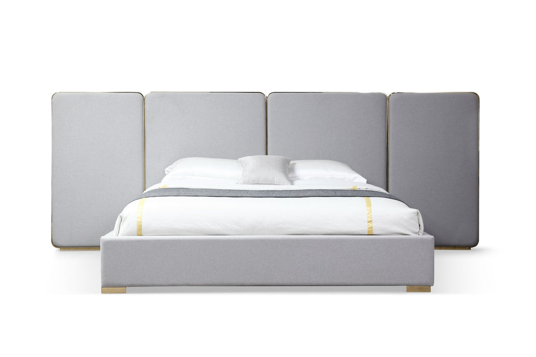 Athena & Rothsay - Modern Grey Fabric + Wenge + Gold Bedroom Set