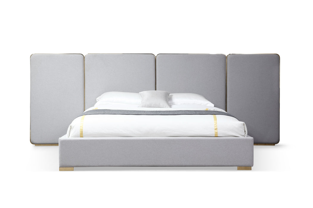 Eastern King Athena - Modern Light Grey Linen + Gold Bed