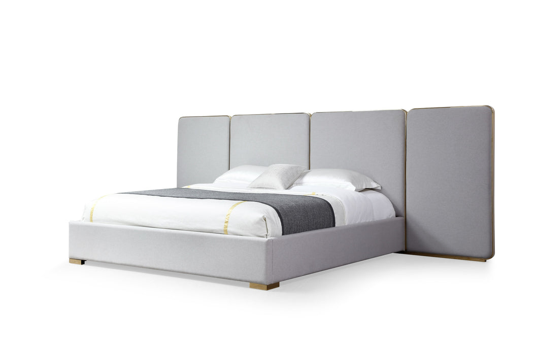 Athena & Rothsay - Modern Grey Fabric + Wenge + Gold Bedroom Set