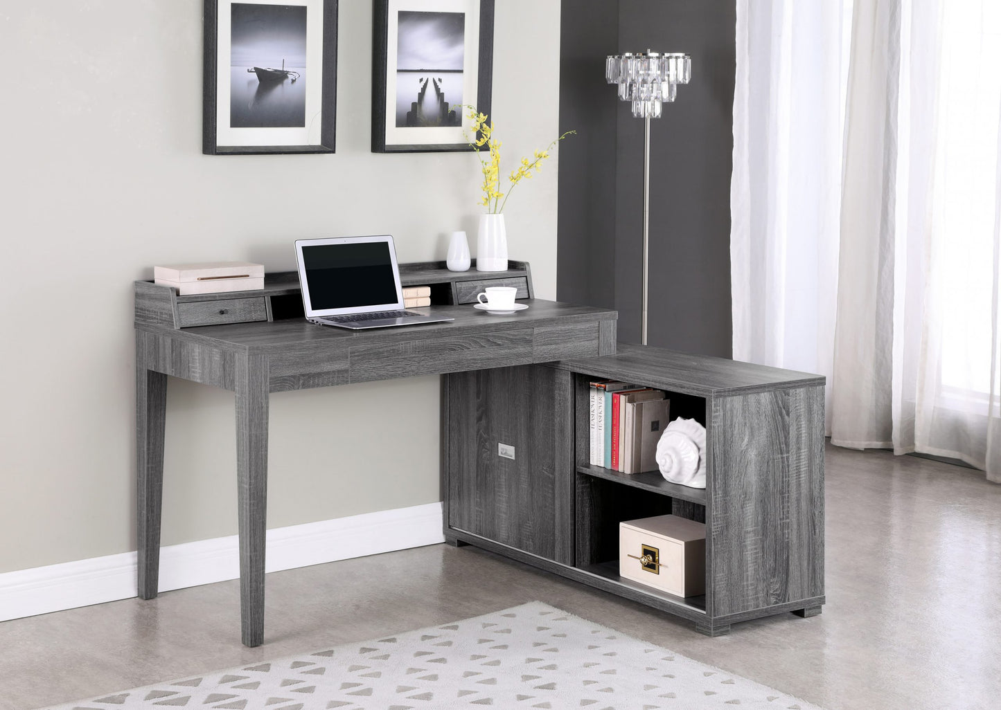 WEATHERED GREY - OFFICE DESK WITH OUTLET