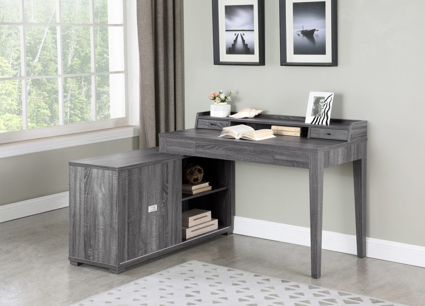 WEATHERED GREY - OFFICE DESK WITH OUTLET