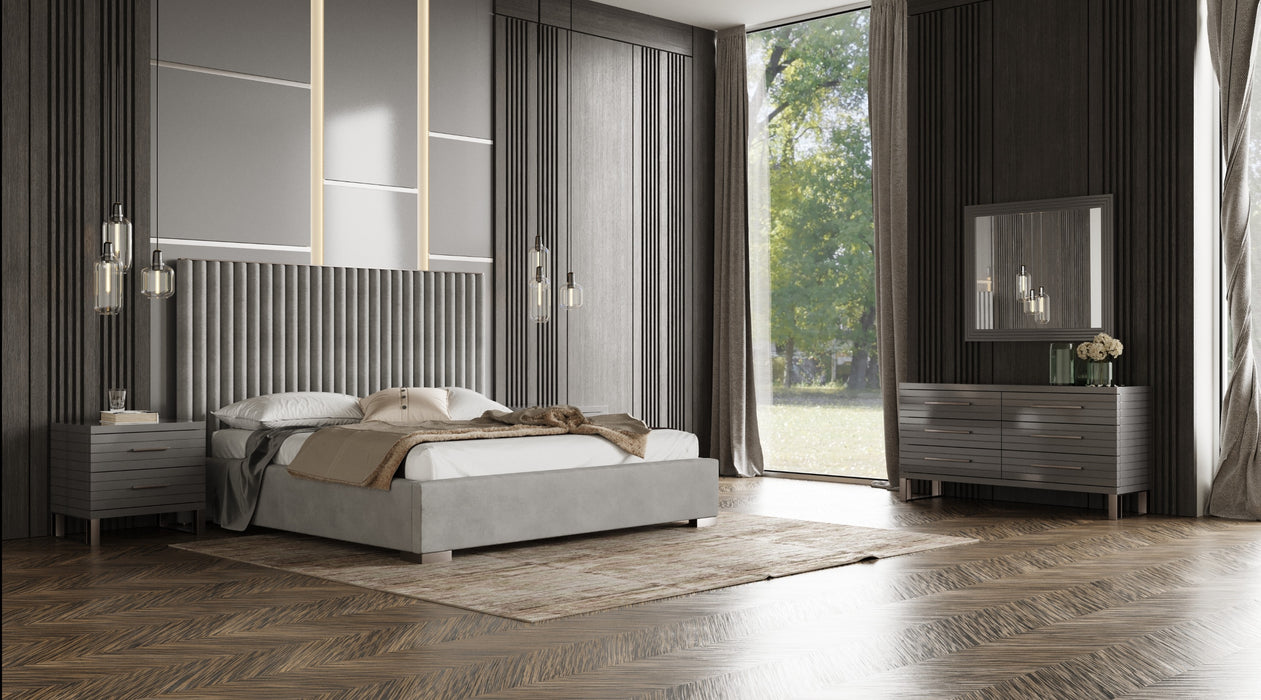 Splendor - Silver & Grey Velvet Upholstered Platform Bed Set