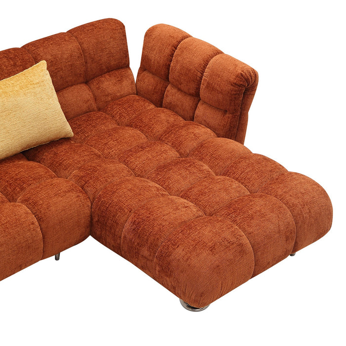 Jacinda - Modern Burnt Orange Fabric Right Facing Sectional Sofa + 2 Yellow Pillows