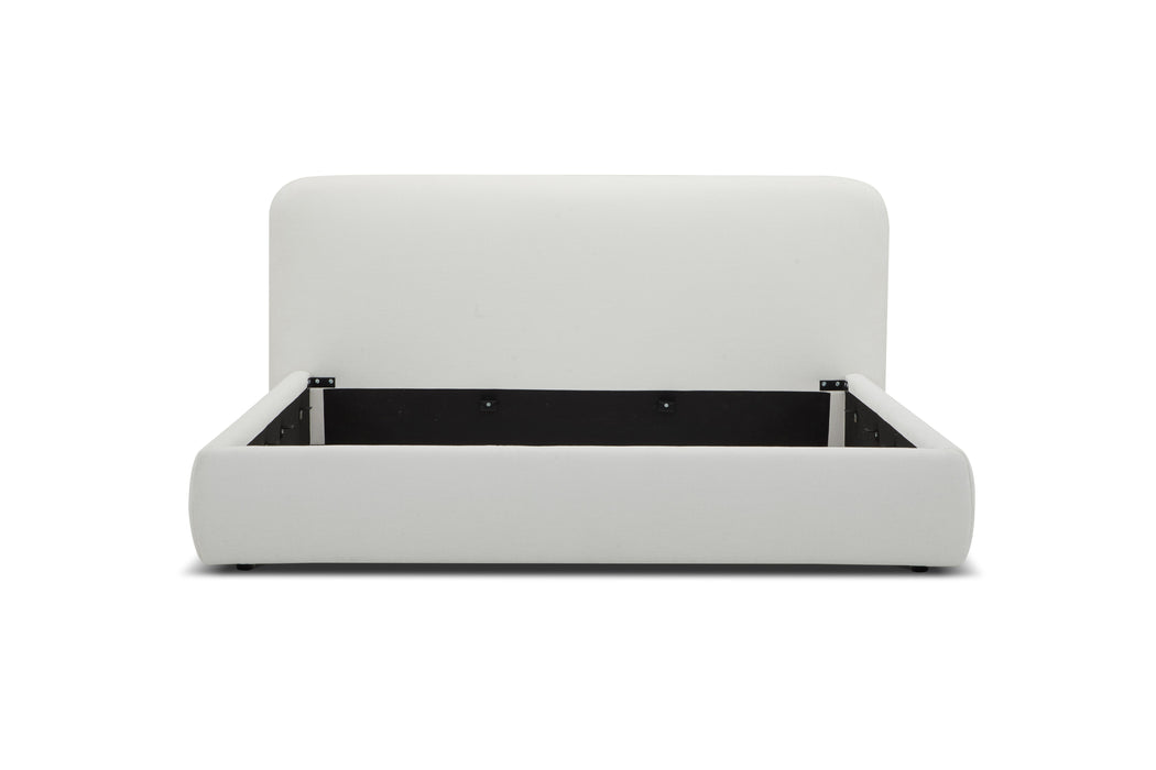 Eastern King Liam - Modern Ivory Fabric Upholstered Bed