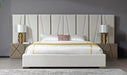 Nixa - Modern Beige Velvet + Brushed Bronze + Birch Bed + Nightstands-queen