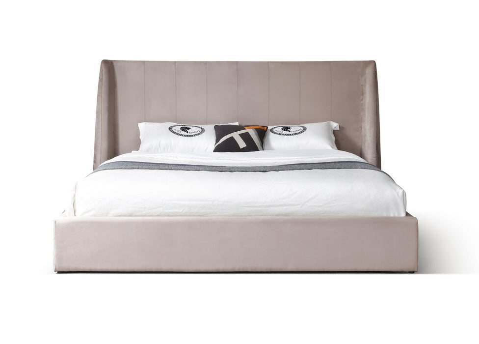Queen Roma - Modern Taupe Microfiber Upholstered Bed