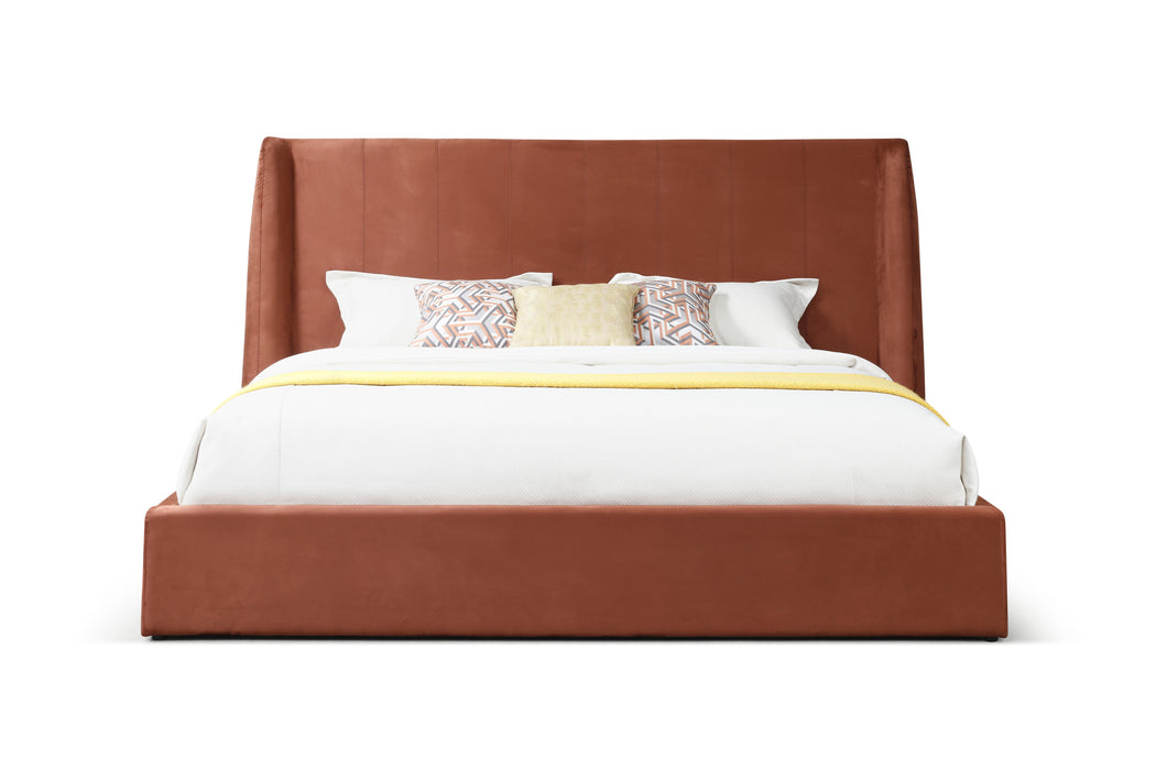 Queen Roma - Modern Burnt Orange Microfiber Upholstered Bed