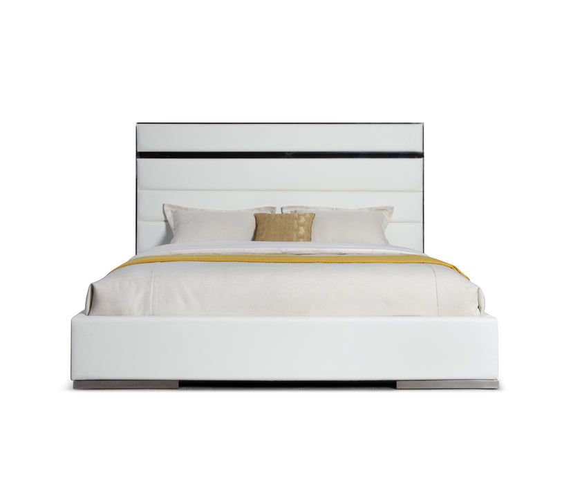 Eastern King Cartier - Modern White Vegan Leather + Stainless Steel Bed