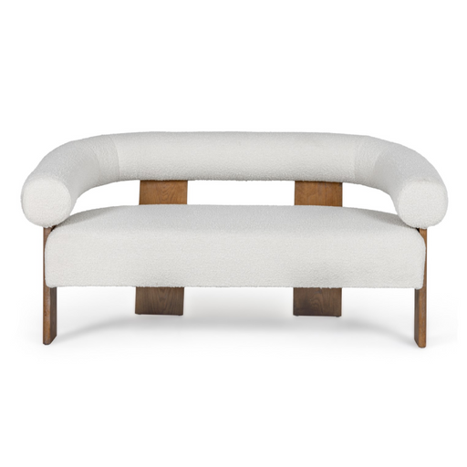 Aledo - Modern Off-White Fabric + Oak Loveseat