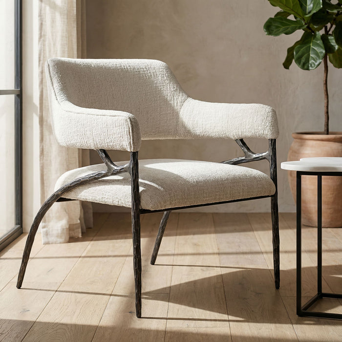 Ector - Modern Off-White Fabric + Forged Metal Accent Chair