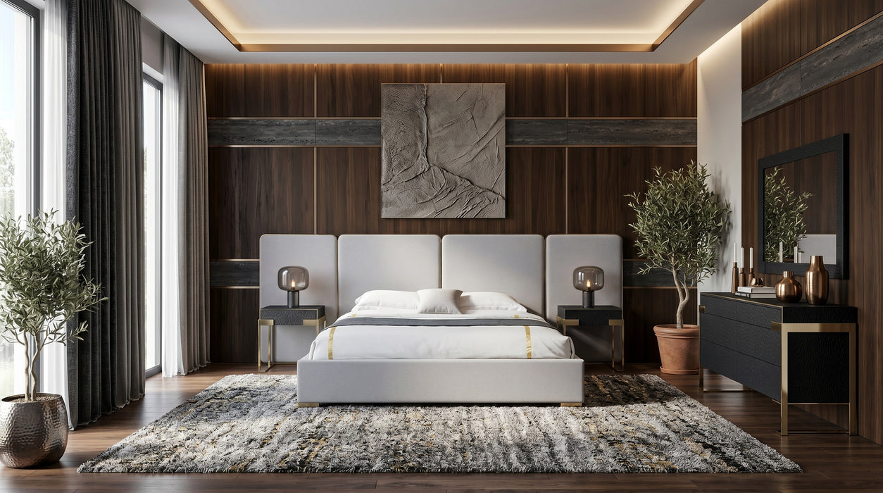 Athena - Modern Light Grey Linen + Gold Bed