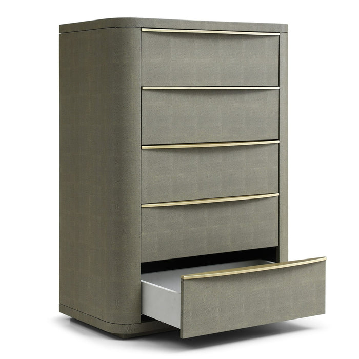 Lois - Modern Beige Shagreen + Brass Chest