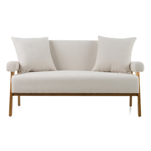 Cynthia - Modern White Fabric + Wood Loveseat