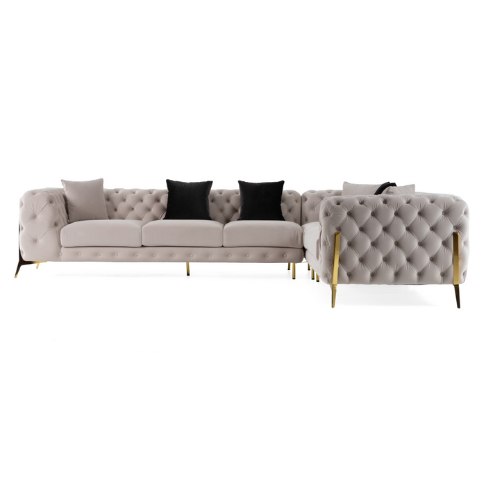 Clarice - Transitional Light Beige Velvet Sectional Sofa