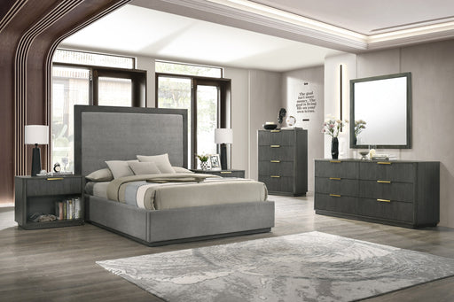 Eastern King Santa Barbara + Santa Monica - Modern Grey Fabric + Grey Wash Bedroom Set