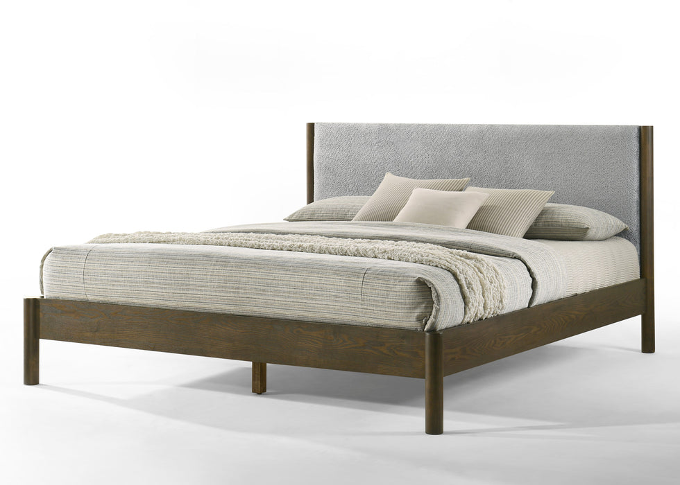 Eastern King Carolina - Modern Grey Fabric + Wenge Bed
