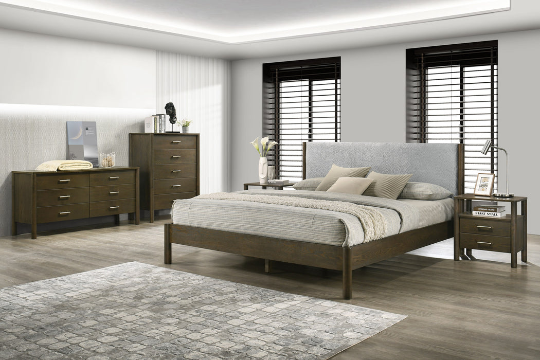 Queen Carolina - Modern Grey Fabric + Wenge Bedroom Set