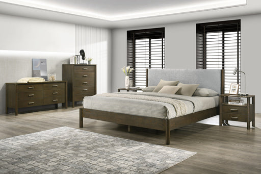 Queen Carolina - Modern Grey Fabric + Wenge Bedroom Set
