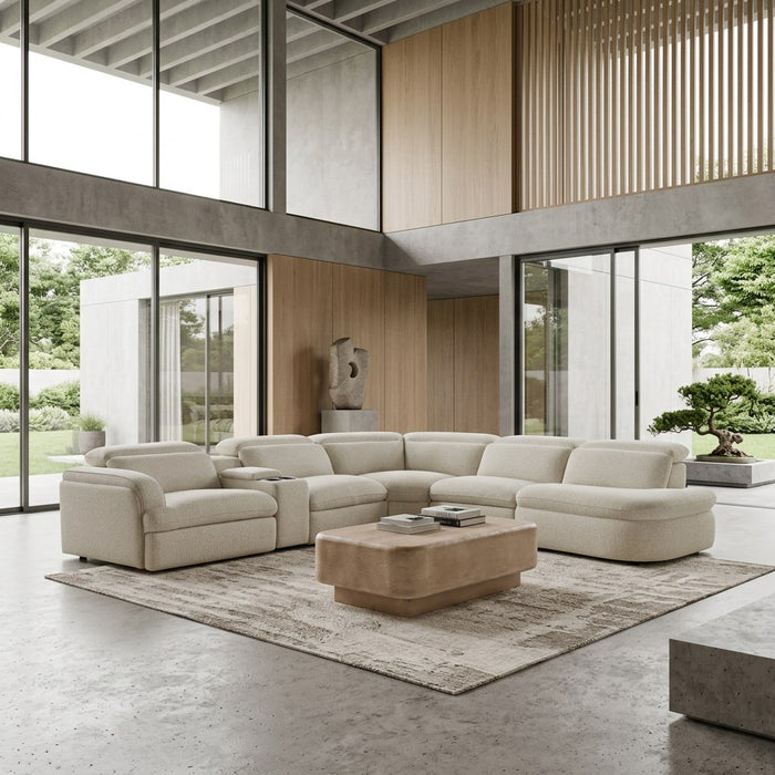 Ambler - Modern Off-White Fabric Sectional Sofa w/ 2 Power Recliners Right Facing Chaise
