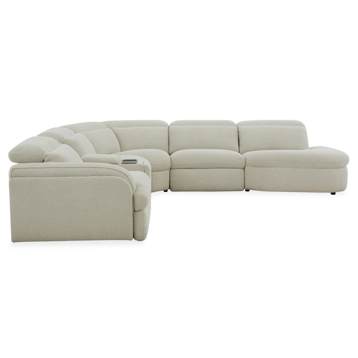 Ambler - Modern Off-White Fabric Sectional Sofa w/ 2 Power Recliners Right Facing Chaise