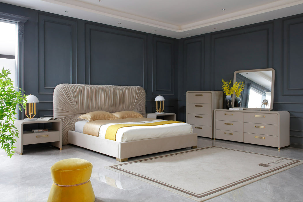 Florence - Modern Beige Leatherette + Gold Nightstand