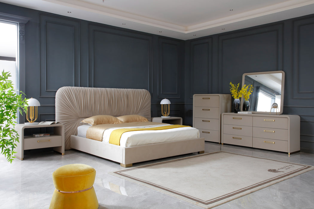 Queen Florence - Modern Beige Velvet + Shagreen Bedroom Set