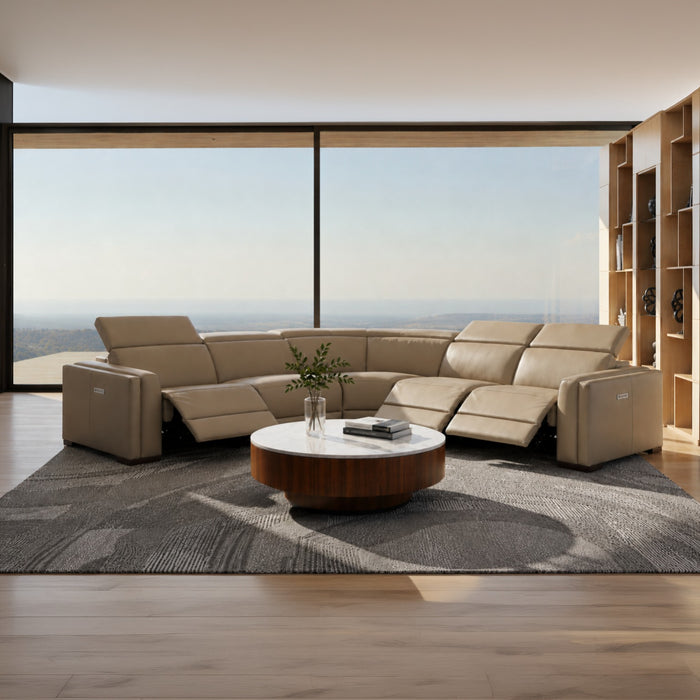 Frazier - Modern Tan Leather Sectional Sofa with 3 Recliners